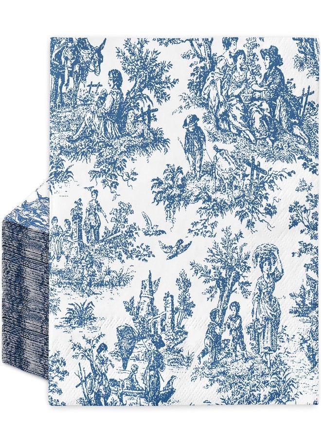 FYSUIMU 100Pcs Blue White Paper Napkins Classic French Village Printed Disposable Napkin Rustic Dinner Hand Napkin for Farmhouse Holiday Party Supplies - Image 1